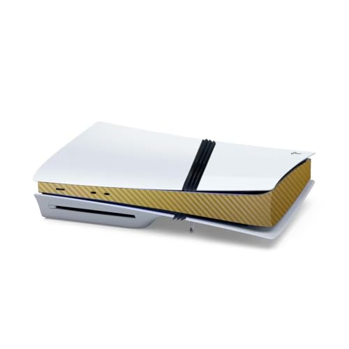 Konsole Seite Schutzfilm Aufkleber für PS5 Pro Disc & Digital Edition,Middle Skin Strip Decal für Game Host,Konsole Mitte Vinyl-Platten Wrap Cover Anti-Staub-Zubehör (Kohlefaser Gold)