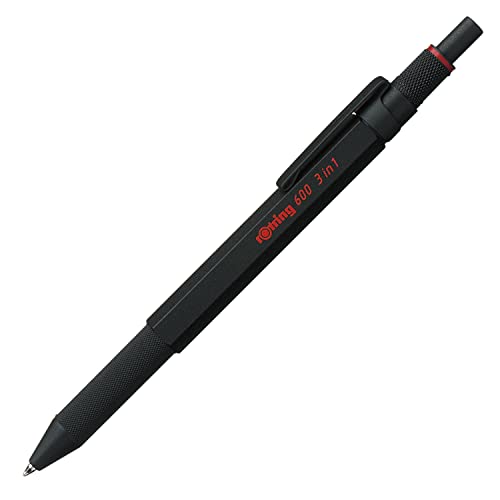 rOtring 600 3-in-1-Schreibgerät mit Kugelschreiber und Druckbleistift | Kugelschreiber mit 2 feinen Spitzen (schwarze und rote Tinte) | 1 Druckbleistift mit Spitze (0,5-mm-Mine) | Schwarz