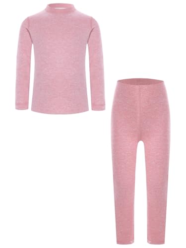 RUNQHUI Mädchen Jungen Thermounterwäsche Set Thermo Innenfleece Oberteil+ Leggings Skiunterwäsche Funktionsunterwäsche Sets für 2-12 Jahre Rosa 104-110