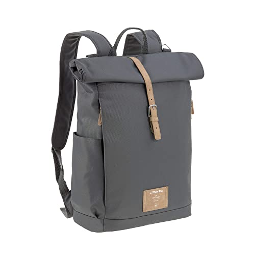 LÄSSIG Wickeltasche, Wickelunterlage, Kinderwagenbefestigung, Flaschenhalter nachhaltig produziert/GRE Rolltop Backpack, Dunkelgrau