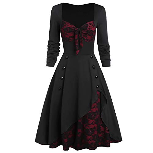 Damen Renaissance Kleid Lang Große Größen Dirndl Mittelalter Kleid Kleidung Vintage Party Festlich Festival Outfit Gothic Kleid Halloween Kostüm Prinzessin Ballkleid (Rot, XXXXXL)