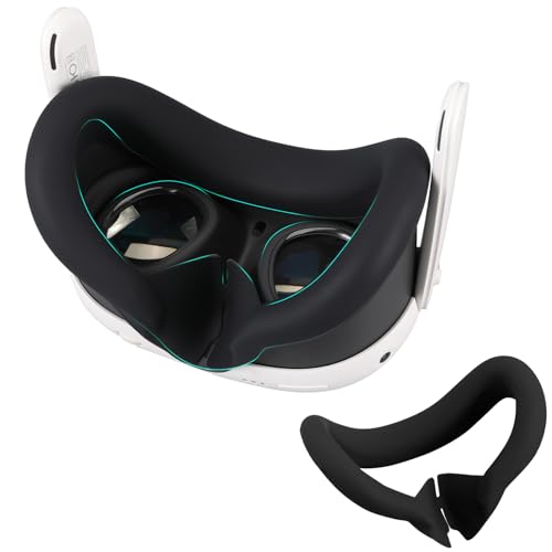 Gesichtsabdeckung für Quest 3, VR Face Cushion Silikonabdeckung für Meta Quest 3 Zubehör, Silikon Augenmaskenabdeckung Passend für MetaQuest 3 Schwammgesichtspolster als Schweißfester Ersatz