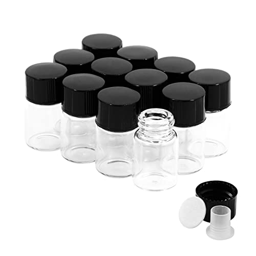 2ml Transparent Glasfläschchen mit Schraubverschluss und Kunststoffstopfen, 1/2 Dram Kleine Glasflaschen Auslaufsichere Glas Fläschchen für Flüssigkeit Pulver Proben und kleinen Gegenständen, 12 Stück