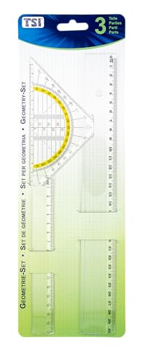 TSI Zeichengarnitur 3-teilig, mit Lineal 17 cm + 30 cm und Geodreieck 16 cm, transparent, Art. Nr. 46293