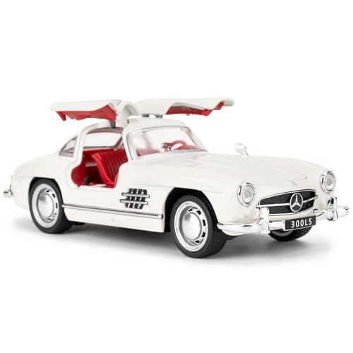 1955 Mercedes-Benz 300sl Oldtimer Modell, 1/32 Spielzeugauto mit Sound- und Lichtfunktion, Kinderspielzeug Modellauto mit Pull-Back-Funktion, Modellauto in Sammlerqualität, Geschenk für Kinder (weiß)