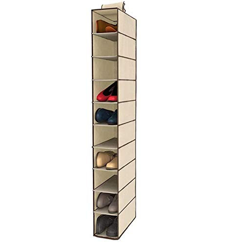 QILZO® Stoff Schuhregal zum Aufhängen im Schrank Hängeregal zum Organisieren von Schuhen mit 10 Regalen. Stoffschrank zum Aufbewahren von Schuhbeuteln. Schuhregal 15x30x120cm