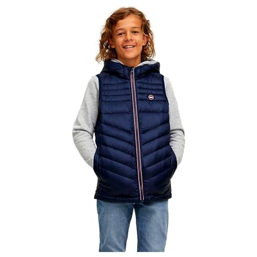 JACK & JONES Jungen Jjehero Bodywarmer Hood Sn Jnr Weste, Navy Blazer/Detail:Contrast Zipper, 164