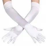 BFUZXY 1 Paar Lange Weiße Handschuhe Lang Handschuhe Damen Elegant Seidenhandschuhe Satin Classic Abendhandschuhe Stoff für Halloweenkarneval Party Ball Opera Abschlussfeiern Hochzeiten (Weiße)