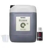 GROWMANIA Bio Grow Dünger von BioBizz 5 L + Boost Up Probe von Up Nutrients + Messbecher | 100% Organischer Dünger für die Wachstumsphase von Pflanzen und Kulturen | Substrat für alle Bodenarten