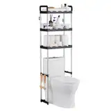 PORUGE Toilettenregal, 3-stufiges Aufbewahrung über der Toilette, Freistehendes Waschmaschinenregal aus Metall, Platzsparendes WC Regal Toilettenschrank für Bad, Toilette, Waschküche, Schwarz