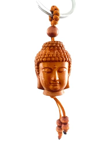 WOO MANTO Buddha Kopf Schlüsselanhänger aus Holzmehl, 3,5 cm Länge