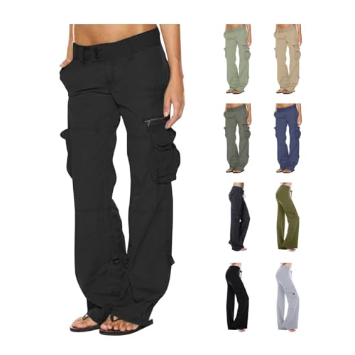 KDEIHT Cargohose Damen Stretch Hosen Einfarbig Mode Jogginganzug High Waist Freizeithose Lange Vintage Outdoorhose Klassisch Vintage Haremshose Baggy Stoffhose mit Taschen Wanderhose