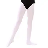 Soudittur Ballett Strumpfhose für Mädchen und Damen mit Fuß Ultra-Stretch, 1 Paar Weiß, Gr.- M (125-140 cm)