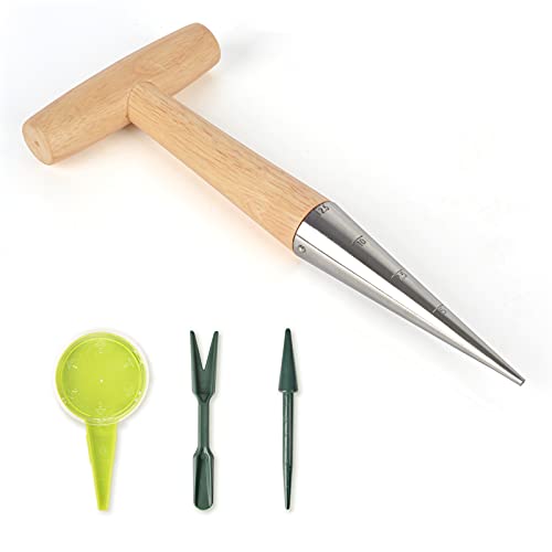 Gardtech 4pcs Blumenzwiebel pflanzholz Werkzeuge zwiebelpflanzer mit Kalibrierung samenpflanz-Set Dibber & Gabel Aussaat-Samenspender für die Gartenbepflanzung