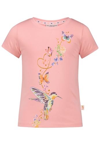 SALT AND PEPPER BY KIDS PARK Mädchen Colibri Glitterprint und Pailletten T-Shirt, Peach, 128 cm-134 cm