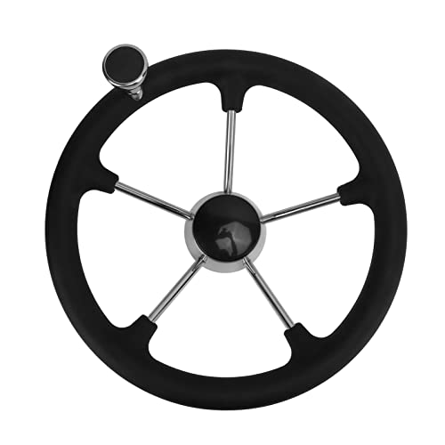 Leapiture 13,5-Zoll-Bootslenkrad, 5-Speichen-Marine-Lenkrad, schwarzer Schaumstoff-Griffknopf, Edelstahl-Marine-Hardware für Marine-Yachten