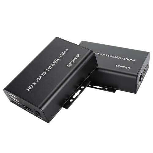 1080P HDMI KVM Extender, USB Extender über Single Cat 5e 6 Bis zu 150 M/492 Fuß, Full HD 1080P Unkomprimierte Übertragung und Verlustfreier Ton, für Projektoren, DVDs (EU-Stecker)