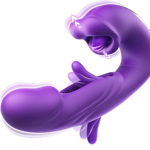 3 in 1 Dildo Vibrator Mit Zungenbeißfunktion für Sie JFRong Leise G-Punkt Klitoris stimulator mit 5 Zungenlecken 7 VibrationModi 7 Schlagmod Erotik Sex Spielzeug für Frauen Paare Solo(Lila)