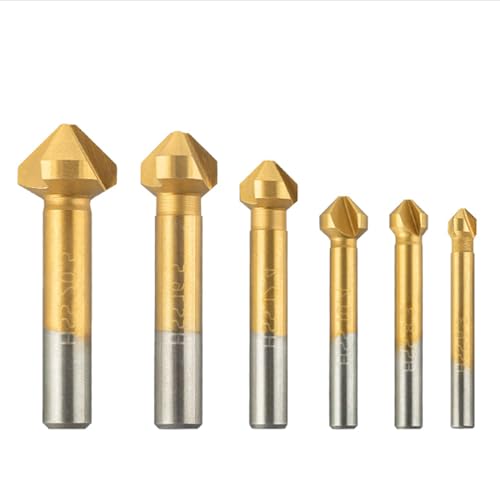 Kegelsenker Satz, 6 Stück Senker Metall, Kegelsenker Satz Senker Set, Kegelsenker Set, Kegelsenker Bohrer, für Edelstahl Gusseisen Aluminium Kupfer Kunststoff, Gold