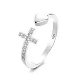 Epoch World 925 Sterling Silber Ringe Verstellbarer Kreuz Ringe Herz Ring Silber 925 Damen Zirkonia Silber Ring für Damen Frauen Mädchen Schmuck