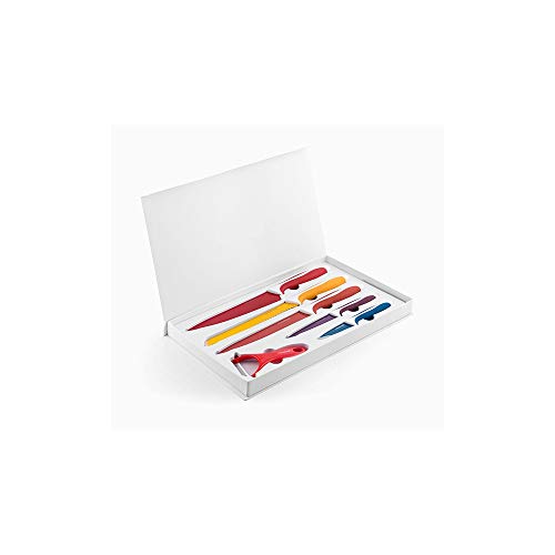 InnovaGoods KERAMIKMESSERSET MIT SPARSCHÄLER KNOOLVS 6 STÜCKE, Rostfreier Edelstahl, Bunt, 38x24x3 cm