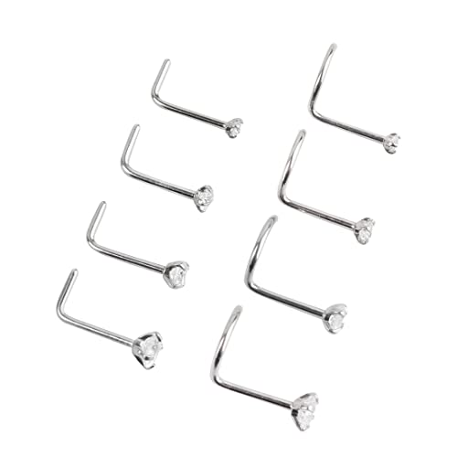 Liuxn 20 Gauge Gebogen Nasen Stud Edelstahl Nasenringe Zirkonia Piercing Körper Schmuck, Schrauben und L Förmig, 8 Stück