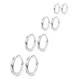 4 Paar Creolen Ohrringe Für Männer Damen, Silber 316L Chirurgenstahl Creolen Ohrschmuck Set, Rund Ohrringe, Snug Knorpel Herren Hypoallergene Ohrringe Nase Lippen Ringe (8/10/12/14 mm)