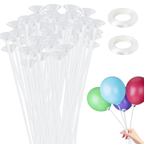 LPAMABA 100 Stück Luftballon Stäbe Halter,32CM Ballonstangen Einzeln Balloon Stand Kit Weiß Wiederverwendbar Ballonhalter Set Ballonstangen mit 2 Rollen Seil für Geburtstag Hochzeit Party