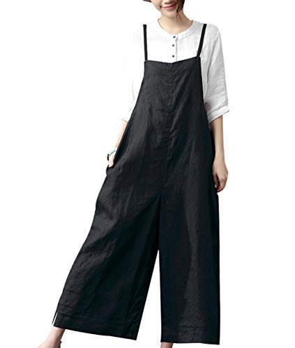 YESNO Damen Latzhose mit Beiläufig Retro Oversize Loose Hose Größe Baggy Jumpsuit Sommerhose (XL PZZTYP2DE BLACK)