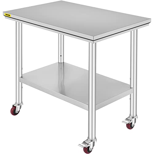 VEVOR Edelstahl Arbeitstisch Küche, 90 x 60 x 80 cm, Catering Arbeitstisch Belastbarkeit 160 kg, Gewerbliche Arbeitstisch für Küche Bar 4 verstellbare Füße