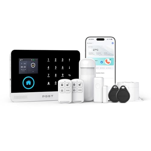 PGST Home Alarm System Wireless Kit,Alarmanlage Haus WLAN(2.4G) GSM 2G,Tuya APP(Smart Life APP), Tür & Fenster Sicherheit Alarm für Wohnmobil/Wohnung/Garage, Arbeitet mit Alexa
