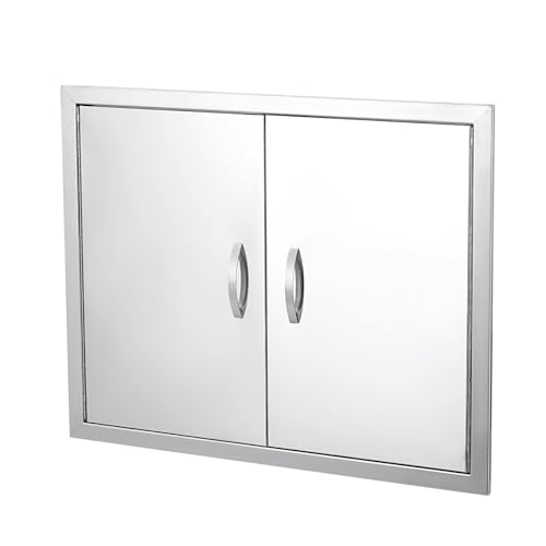 GarveeLife Grill-Zugangstür, 66 cm B x 61 cm H, doppelte Außentür, wetterfest, eingebauter 304 Edelstahl, mit Griff für draußen, Gewerbe, Grillinsel, Grillstation, Außenschrank