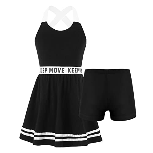 iiniim Mädchen Sport Set Tenniskleid + Shorts Golf Sport Kleider Ärmellos Racerback Sportliche Trainingskleid Fitness Yoga Outfits Af Schwarz 140