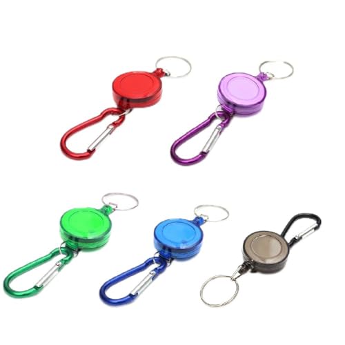 Ausziehbare Schlüsselanhänger, ausziehbarer Ausweishalter, Schlüsselanhänger mit Gürtelclip, robuster Karabiner, Schlüsselanhänger für Zuhause, Autoschlüssel, Ausweise (5 Farben), 5 Stück