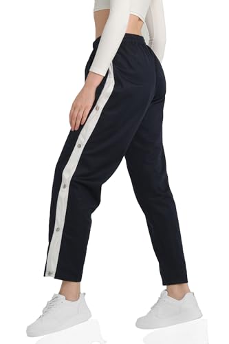 Kendindza Knopfhose Reha Hose Damen seitlich zu öffnen Jogginghose mit Druckknöpfen Relaxhose Damen Sporthose Damen Lang Trainingshose Damen Lang Freizeithose Damen Blau - L