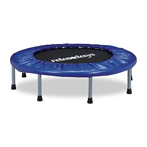 Relaxdays Trampolin faltbar, Indoor, Fitness H x B x T: 22 x 95 x 95 cm, Maximalbelastung 100 kg, blau-schwarz