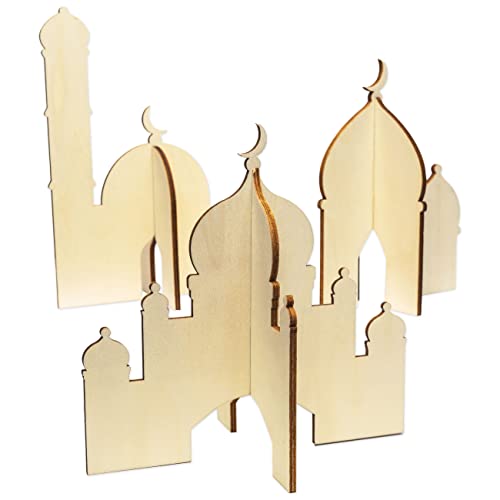 Papierdrachen 3 Verschiedene Holz Moscheen zum Stecken - Ramadan Dekoration - Leichter Aufbau - Tischdekoration Eid Mubarak - naturbelassenes Holz - wiederverwendbar - Set 5