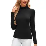 TMEOG Rollkragenshirt Damen Langarmshirt Eng Rollkragenpullover Dünn, Unterziehrolli Turtleneck Pullover Basic Rolli Langarm Thermoshirt Rollkragenpulli Thermooberteil für Damen(Schwarz,M)