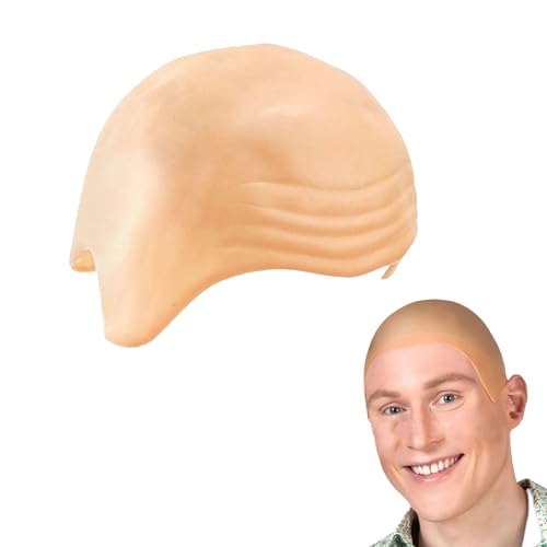 Glatzenkappe,Halloween Erwachsene Latex Perücke Glatze Bald Cap,Funny Costume Silicone Glatzen Kopfbedeckung Accessories,Lustige Pitbull Rubber Fake Kahle Kopfkappe für Gru Kostüm Wig Glatzekappe