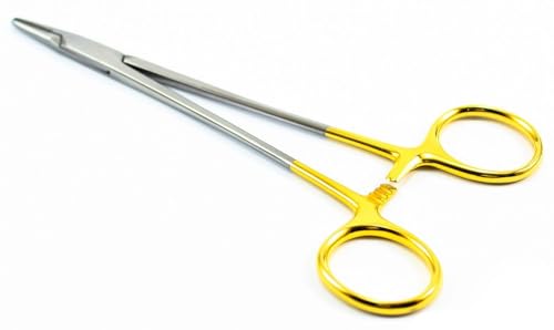 SLITETECH® Mayo Hegar Nadelhalter gerade 14 cm TC gold chirurgisch Naht Nadel OP CE für Ohrstecker, Kugel Verriegelungszange(Mayo Hegar TC)