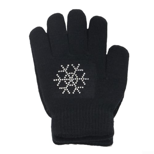 Eiskunstlauf-Handschuhe, rutschfeste Greiferhandschuhe, Winter, warme Kinderhandschuhe mit Schneeflocken zum Üben, Wettbewerb, Winter, warmer Fäustling (M, Schwarz)
