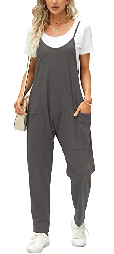 Ebifin Latzhose Damen Arbeitshose Sommer Lose Overall Jumpsuit Ärmelloser Latzhosen mit Große Taschen.Dunkelgrau.XXL