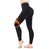 FuelMeFoot Thermo Leggings Damen Gefüttert Fleece High Waist Thermounterwäsche Warm Lang Strümpfhose Blickdicht Winter.01-Schwarz S/M