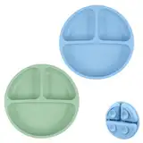 Vicloon Baby Teller, 2Pcs Silikon Rutschfester Baby Tischset Saugnapfschale für Babys, BPA Frei, Geteilte Standfeste Babyteller Kleinkind Teller für Baby Kleinkind und Kinder(Dunkel Gefärbt)