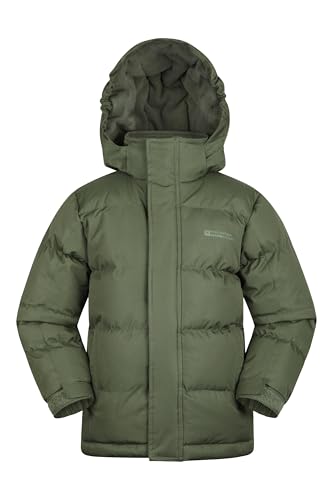 Mountain Warehouse Snow wasserabweisende Winterjacke für Kinder - gesteppte, wattierte, atmungsaktive Jacke mit Kapuze für Jungen und Mädchen, leichte Regenjacke Khaki Kinder 152 DE (11-12 Jahre)