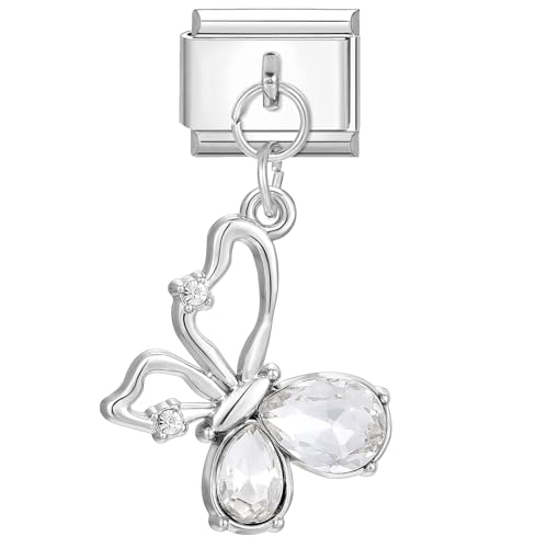 papasgix Italian Charms Module für 9mm Italian Charm Bracelet Anhänger DIY Italian Style Charms für Damen Abnehmbar Italienisches Charm Armband Zubehör Geschenk Weiß Schmetterling