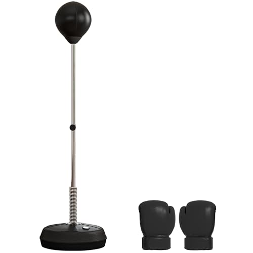 HOMCOM Punchingball Set Standbox Training Set 125/131/138/145cm höhenverstellbar mit 1 Paar Handschuhe 1 Pump Geeignet für Profis und Anfänger Schwarz