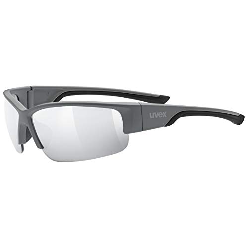 uvex sportstyle 215, Sportbrille für Damen und Herren, verspiegelt, druckfreier Sitz & idealer Halt, grey matt/ltm. silver, one size