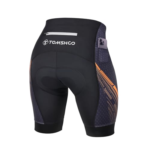 TOMSHOO Radlerhose Gepolstert, Fahrradhose Radhose Kurz mit Polster, Seite & Rücken Taschen, Atmungsaktive und Schnelltrocknende, Stoßdämpfend Radfahrhose Radshorts, Größe L, Farbe Orange