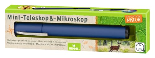 moses. Expedition Natur Mini-Teleskop & -Mikroskop, Forscherzubehör für Kinder, Taschenmikroskop und Taschenteleskop für unterwegs, Perfekt zum Wandern, Zelten oder Campen, 9837, Blau